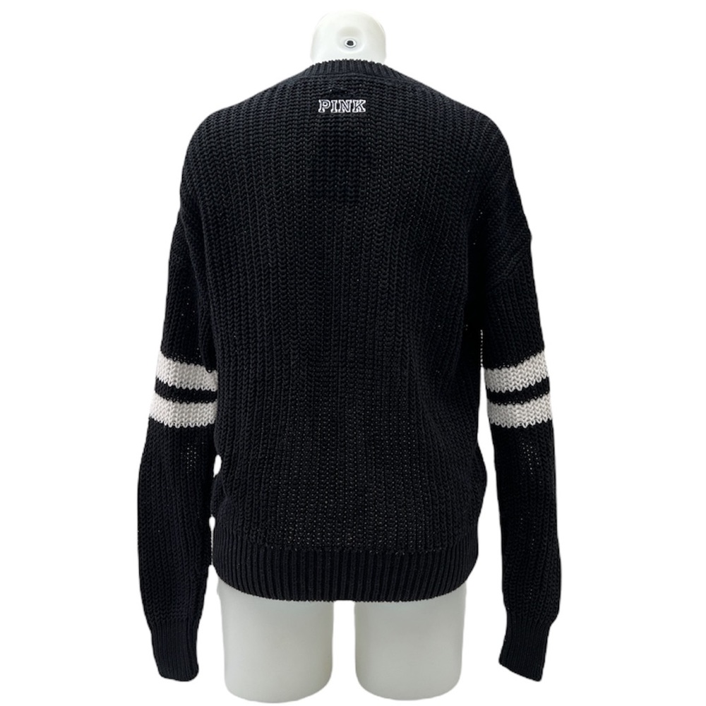 VS PINK Black/White Crewneck US Army Striped Long Sleeve Knit Pullover Sweater - Picture 4 of 7
